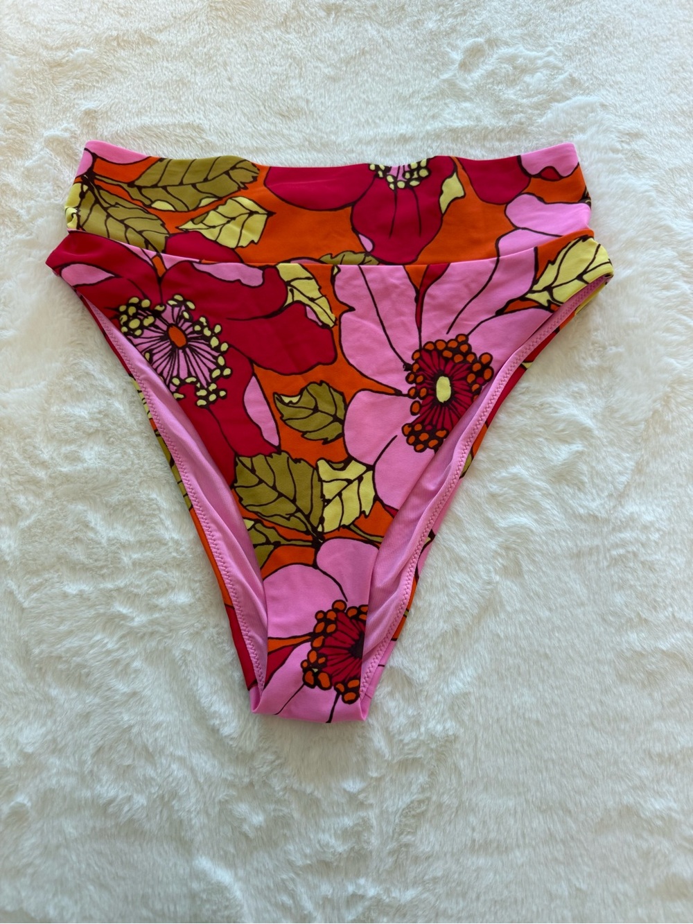 aerie Floral High-Waist Bikini Bottom in Pink, Red & Orange
